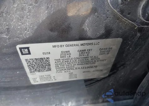 2018 GMC Acadia Sle-2 from USA, damaged, VIN 1GKKNSLSXJZ190670